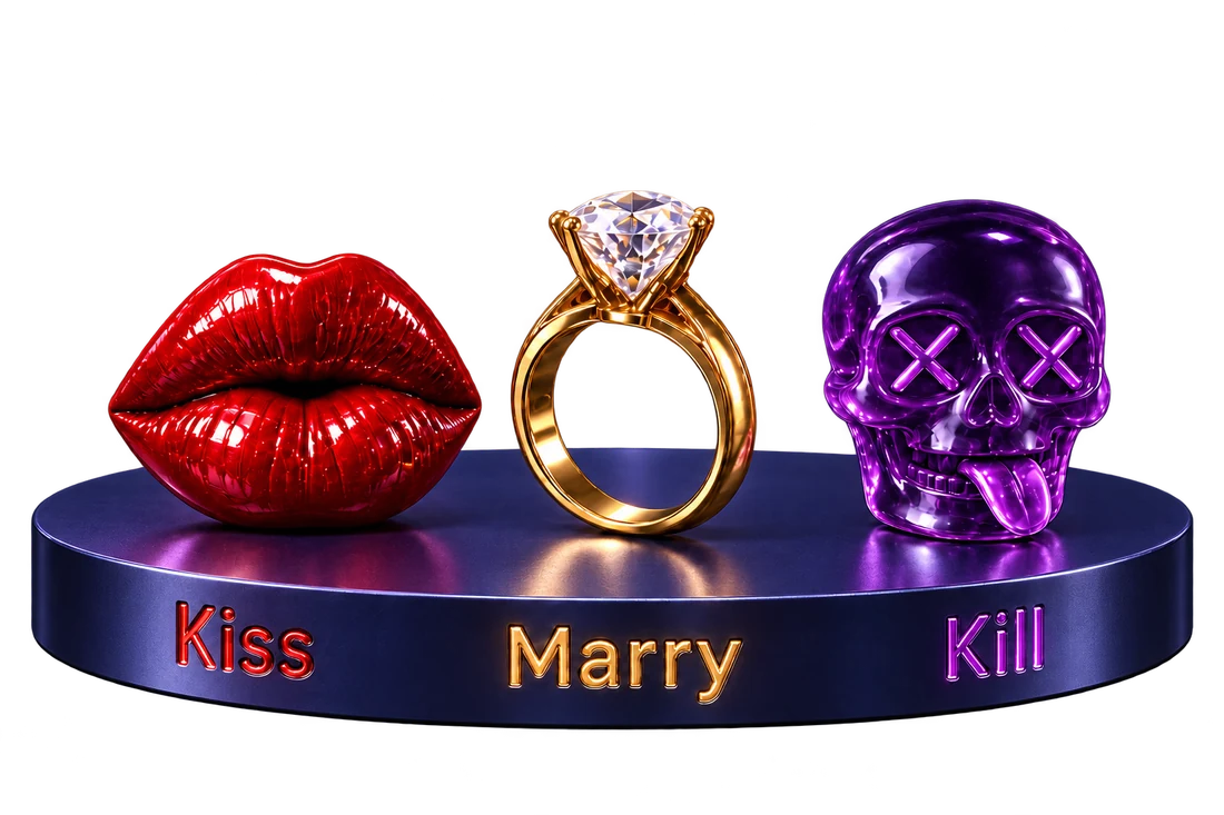 Bouche rouge, bague dorée et crâne violet sur leur podium